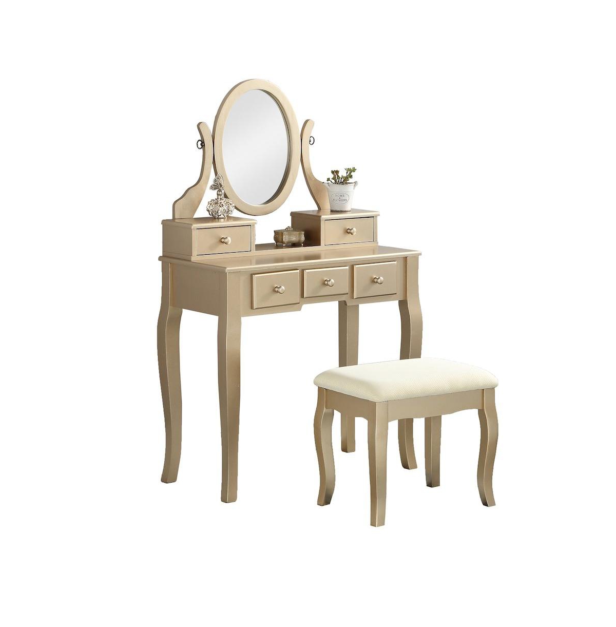 Roundhill Furniture Ashley Wood Makeup Vanity Table and Stool Set