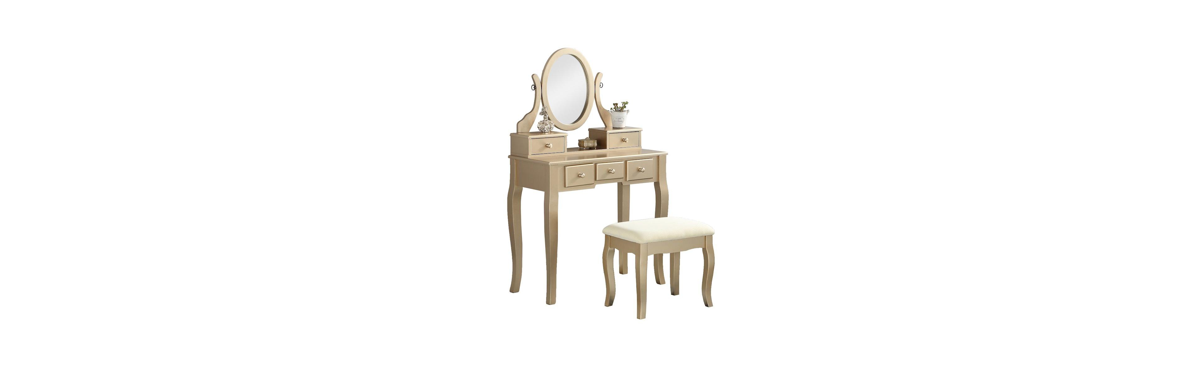 Roundhill Furniture Ashley Wood Makeup Vanity Table and Stool Set