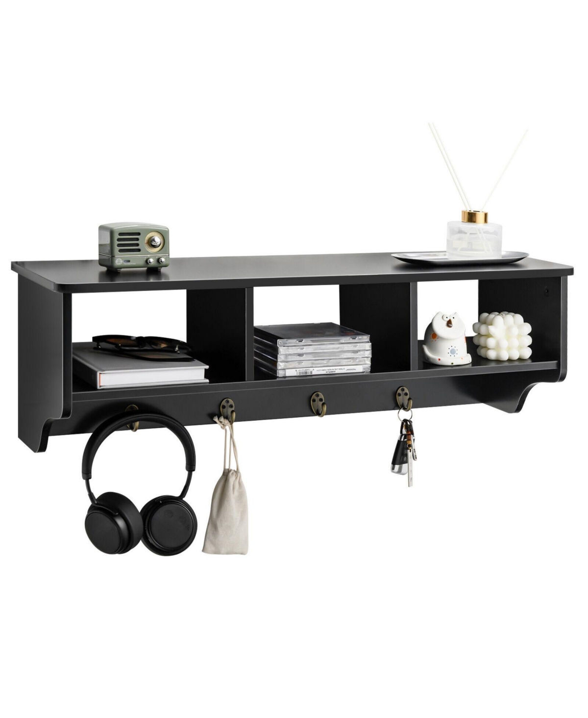 Mecale Wall Mount Cubby Organizer Hooks Entryway Storage Shelf