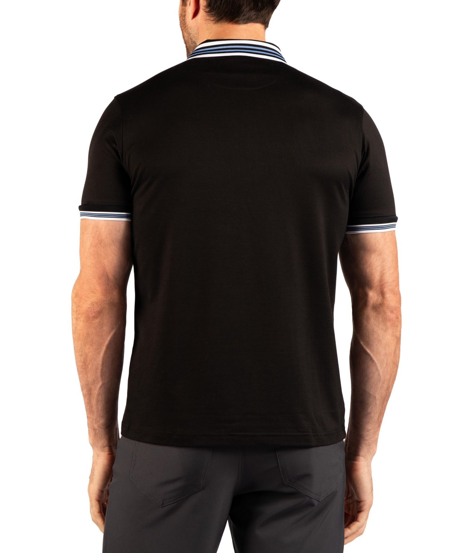 Men's Quarter-Zip Mesh Stripe Polo Shirt