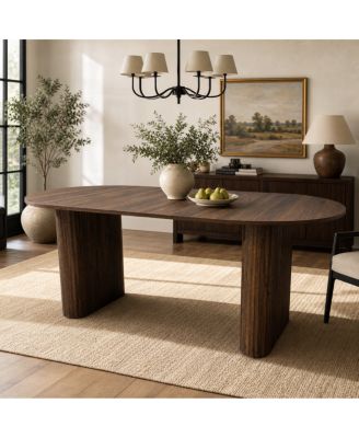 70.8" Modern Farmhouse Oval Dining Table with Wood Strip Base