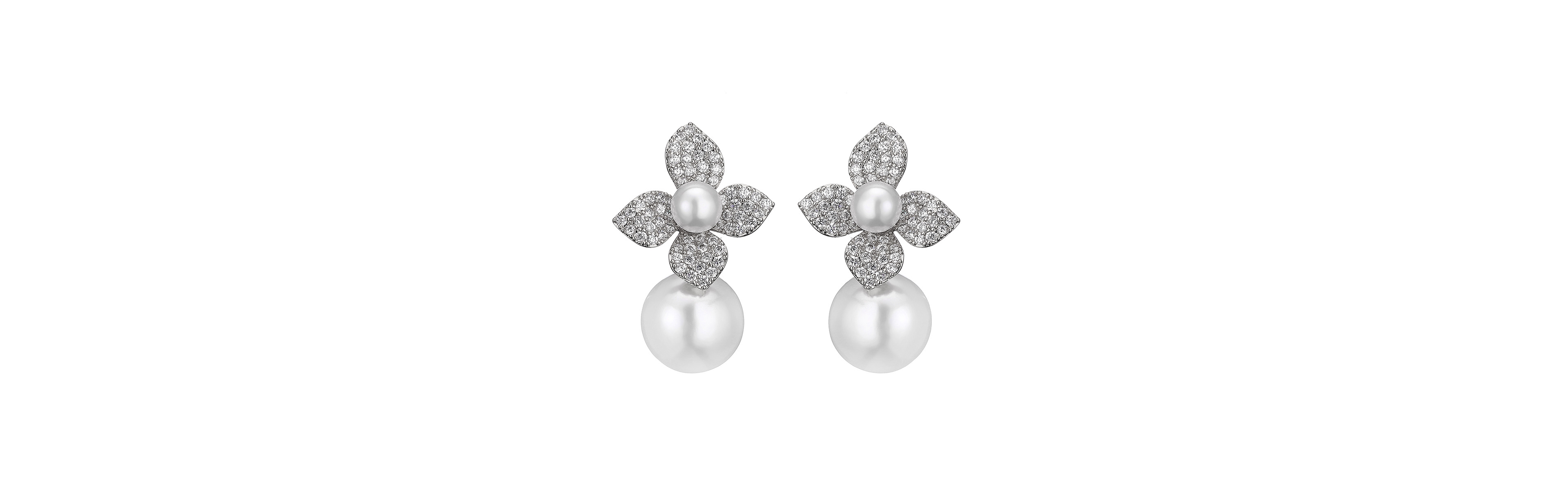 Untamed Petals Crystal and Imitation Pearl Silver-Tone Magnolia Drop Earrings