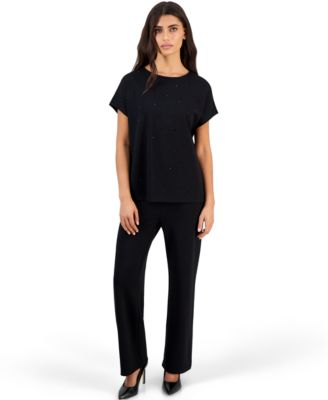 Women's Serenity Heatset Boat-Neck High-Waisted Wide-Leg Top and Pants, 2-Piece Set