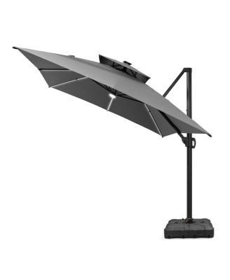 13 ft. x 10 ft. Solar LED Patio Umbrella Windproof 360degree(s) Swivel Offset Cantilever Umbrella with Base