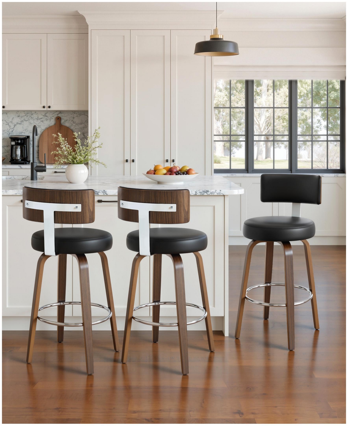 Bekrvio 29" Mid-Century Swivel Bar Height Stools, Faux Leather Kitchen Stools - Pu black