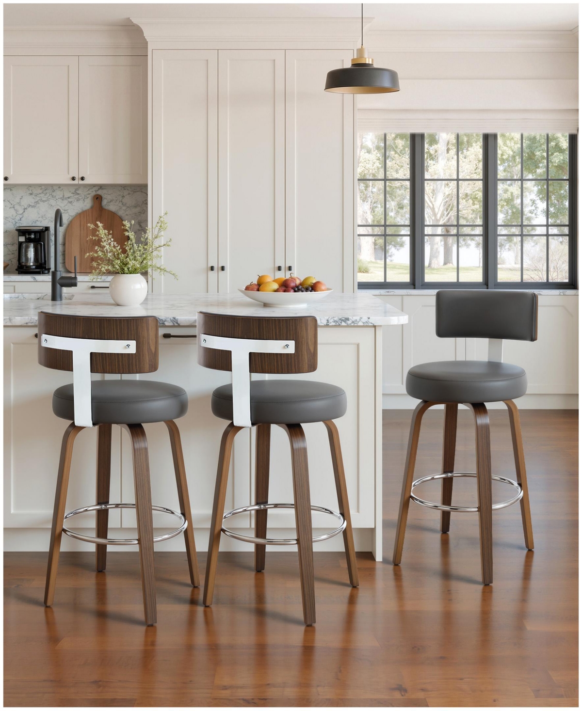 Bekrvio 29" Mid-Century Swivel Bar Height Stools, Faux Leather Kitchen Stools - Pu gray