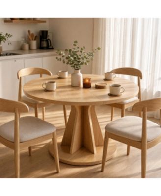 Round Dining Table, Modern Pedestal Kitchen Table with 1.18" Thick Tabletop & Sturdy Base, Seats 4, for Dining Room