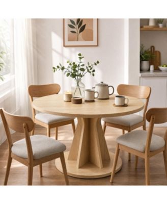 Round Dining Table, Modern Pedestal Kitchen Table with 1.18" Thick Tabletop & Sturdy Base, Seats 4, for Dining Room