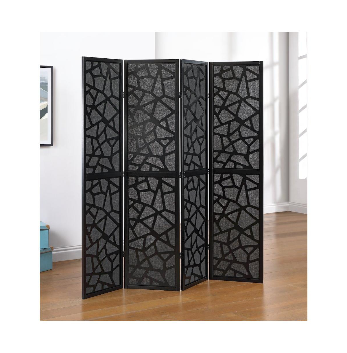 Roundhill Furniture Aurra 4-Panel Wood Room Divider, Folding Portable Partition Screen - Black