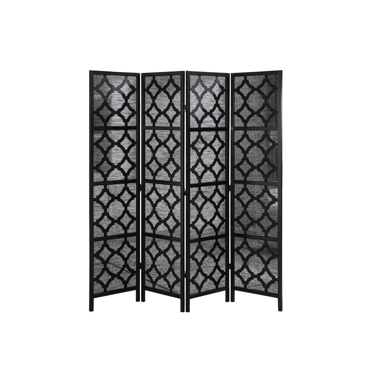 Roundhill Furniture Quarterfoil Diamond Design 4-Panel Room Divider - Black