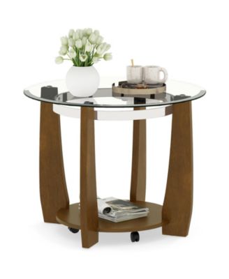 32" 2 Tier Glass Round Coffee Table with Storage Shelf