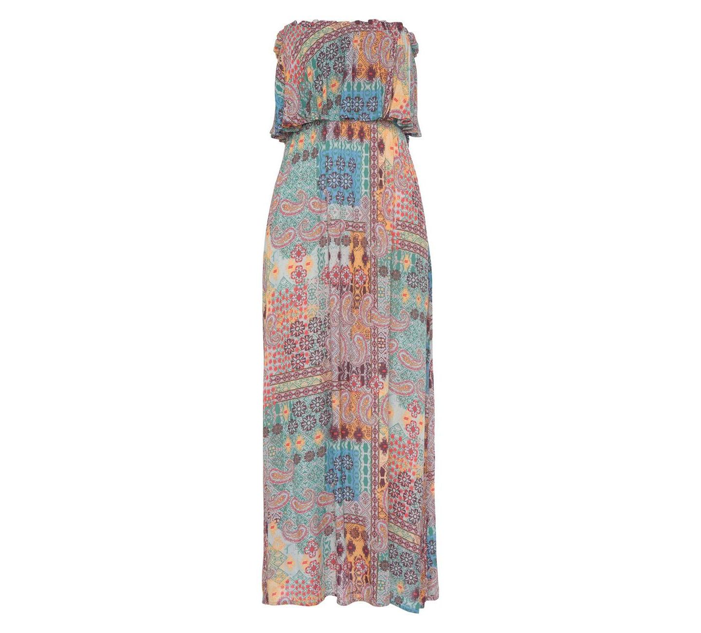 Женское платье Lascana Patchwork-Print Bandeau Ruffle-Trim Maxi, цвет: Разноцветный с принтом — фото 5
