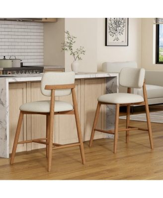Modern Counter Height Bar Stools Set of 2, Fabric Upholstered Counter Stools with Curved Backrest, Solid Wood Frame