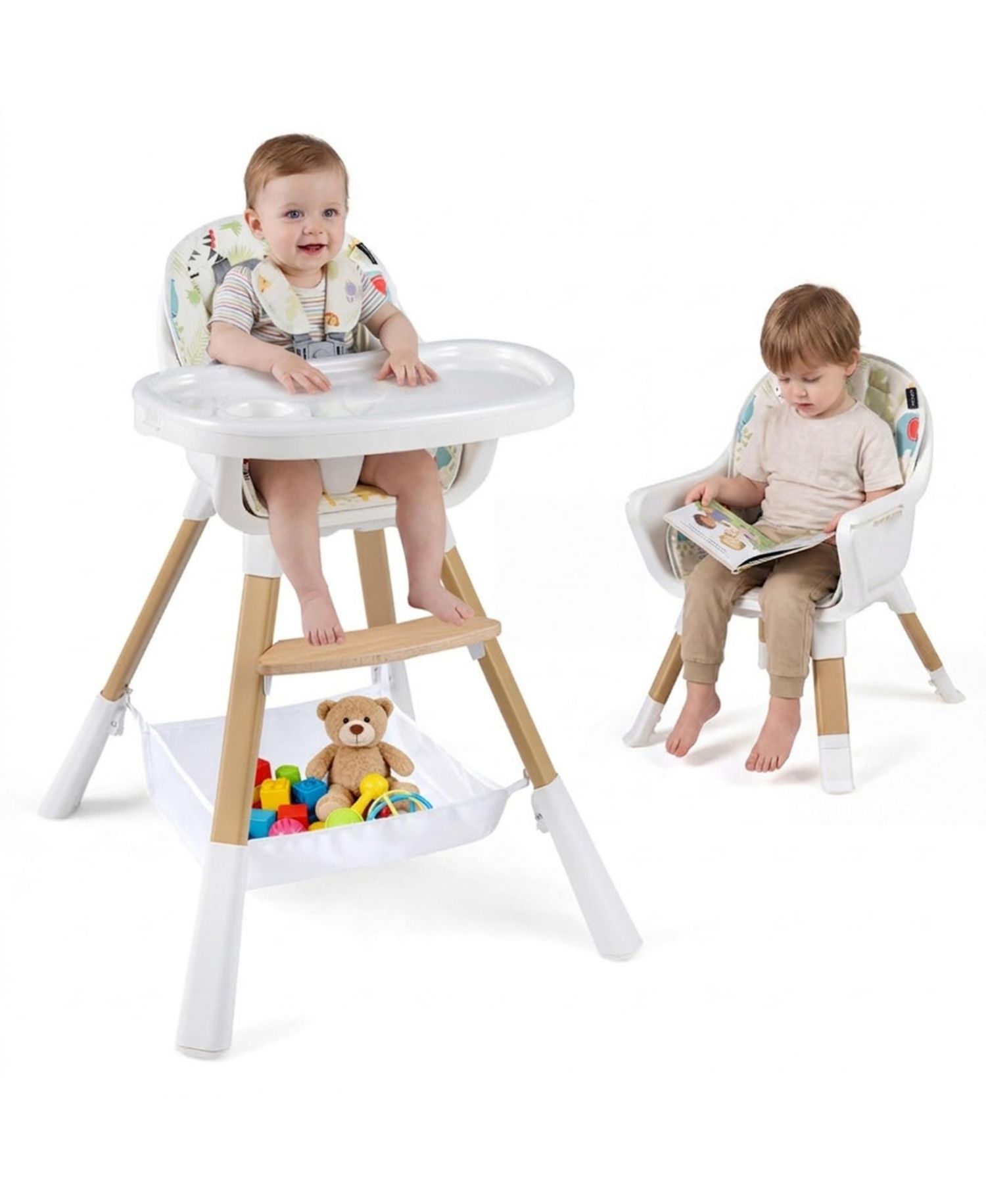 Convertible Dual-Tray Adjustable-Height High Chair
