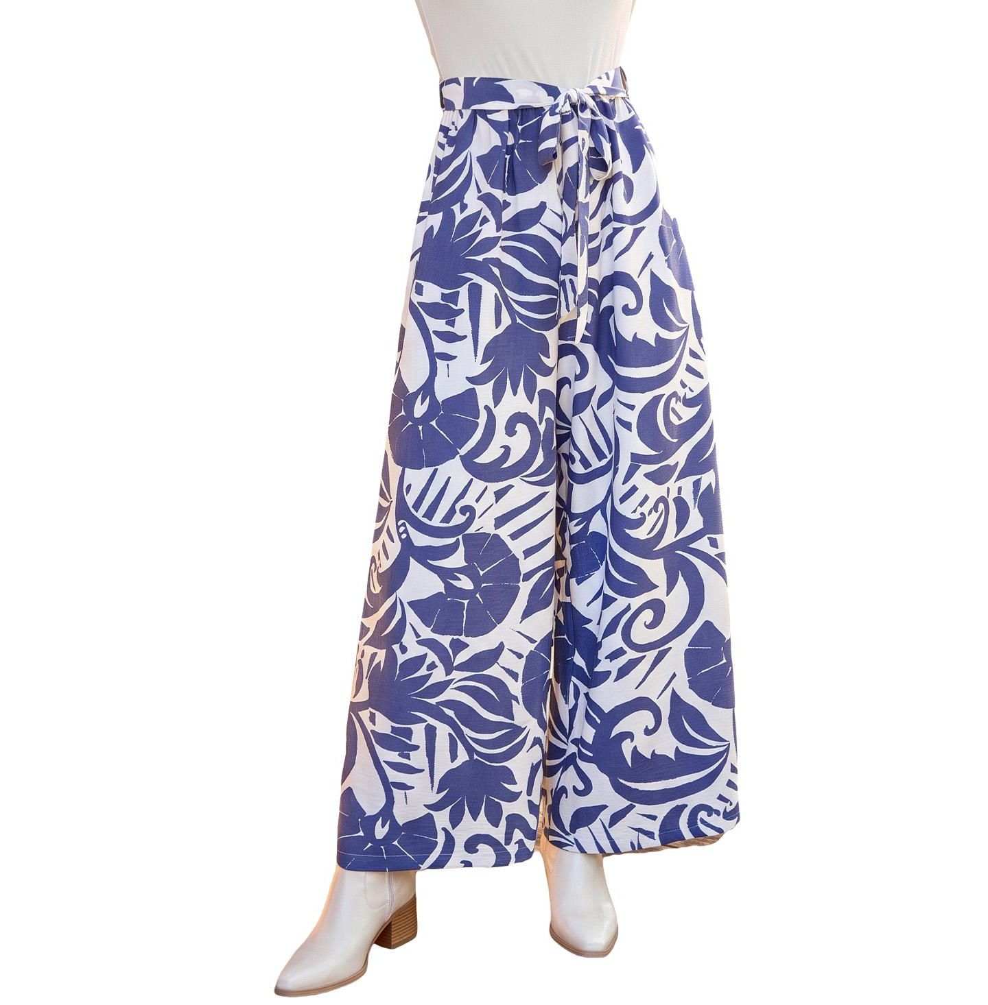 Женский комбинезон Cupshe Me Time Wide-Leg Long-Sleeve Tropical-Print, цвет: Средний синий — фото 3