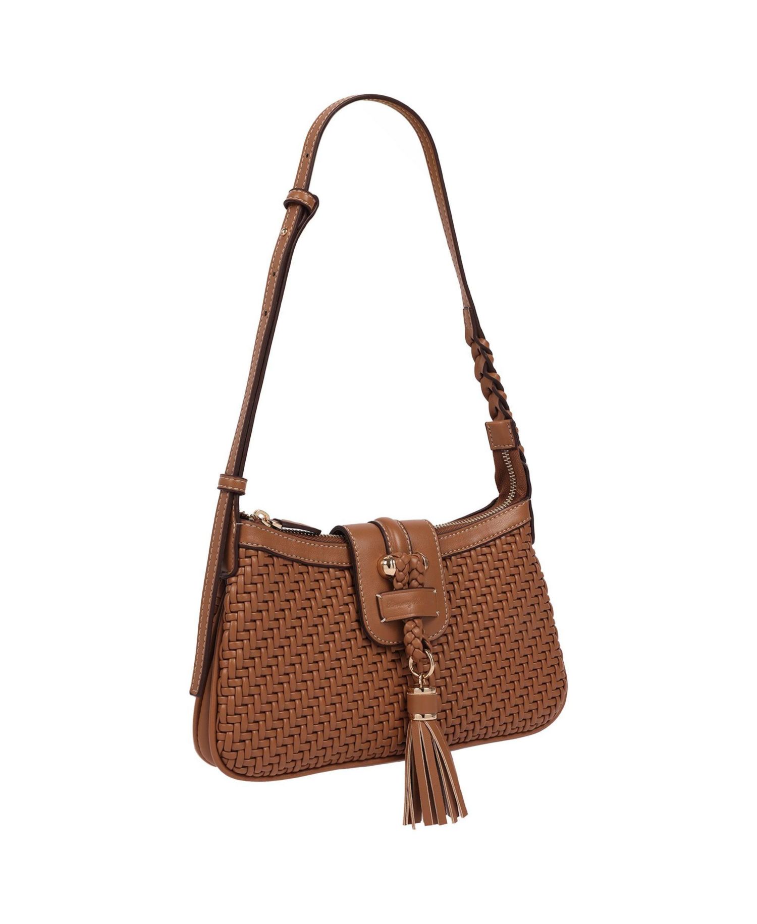 Tassel Tab Woven Shoulder Bag