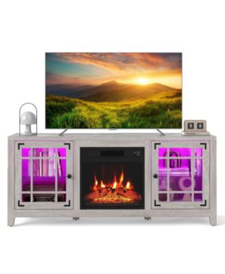 58 Inch Fireplace TV Stand with LED Lights and 18 Inch Electric Fireplace Remote Controls