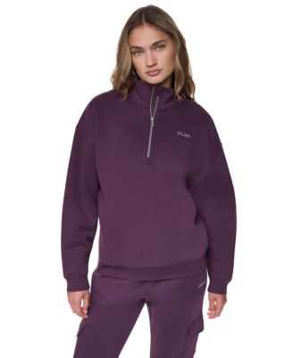 Women's Quarter Zip Metallic Bubble Logo Mock Neck Sweatshirt