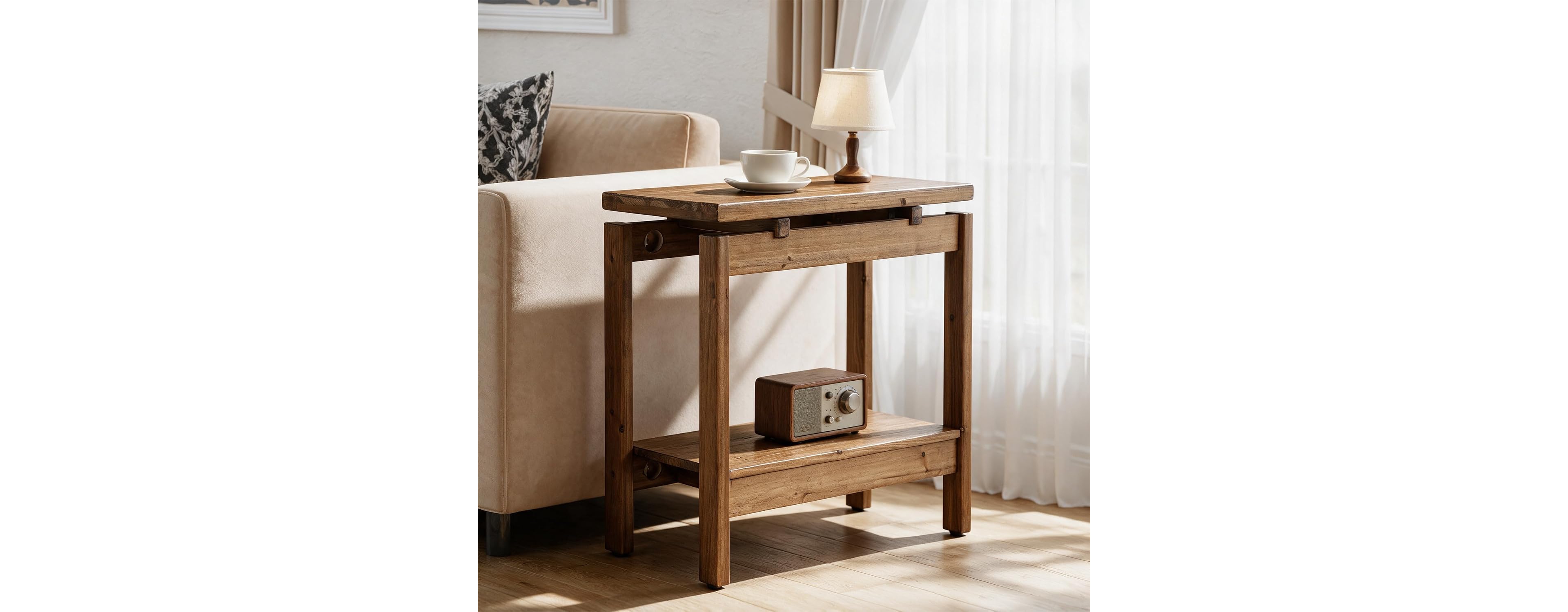 Tribesigns Solid Wood Side Table, 2-Tier Small End Table