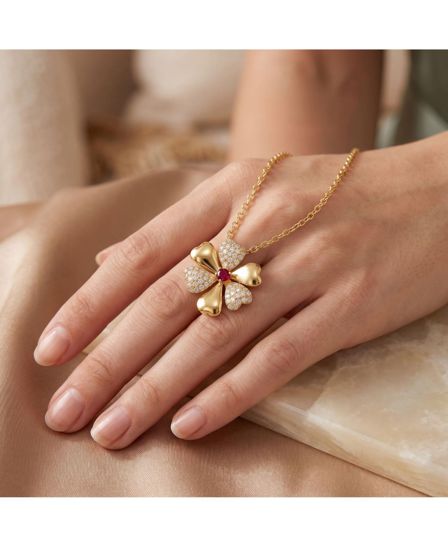 Sophisticated 14K Gold Plated CZ Pave Floral Necklace