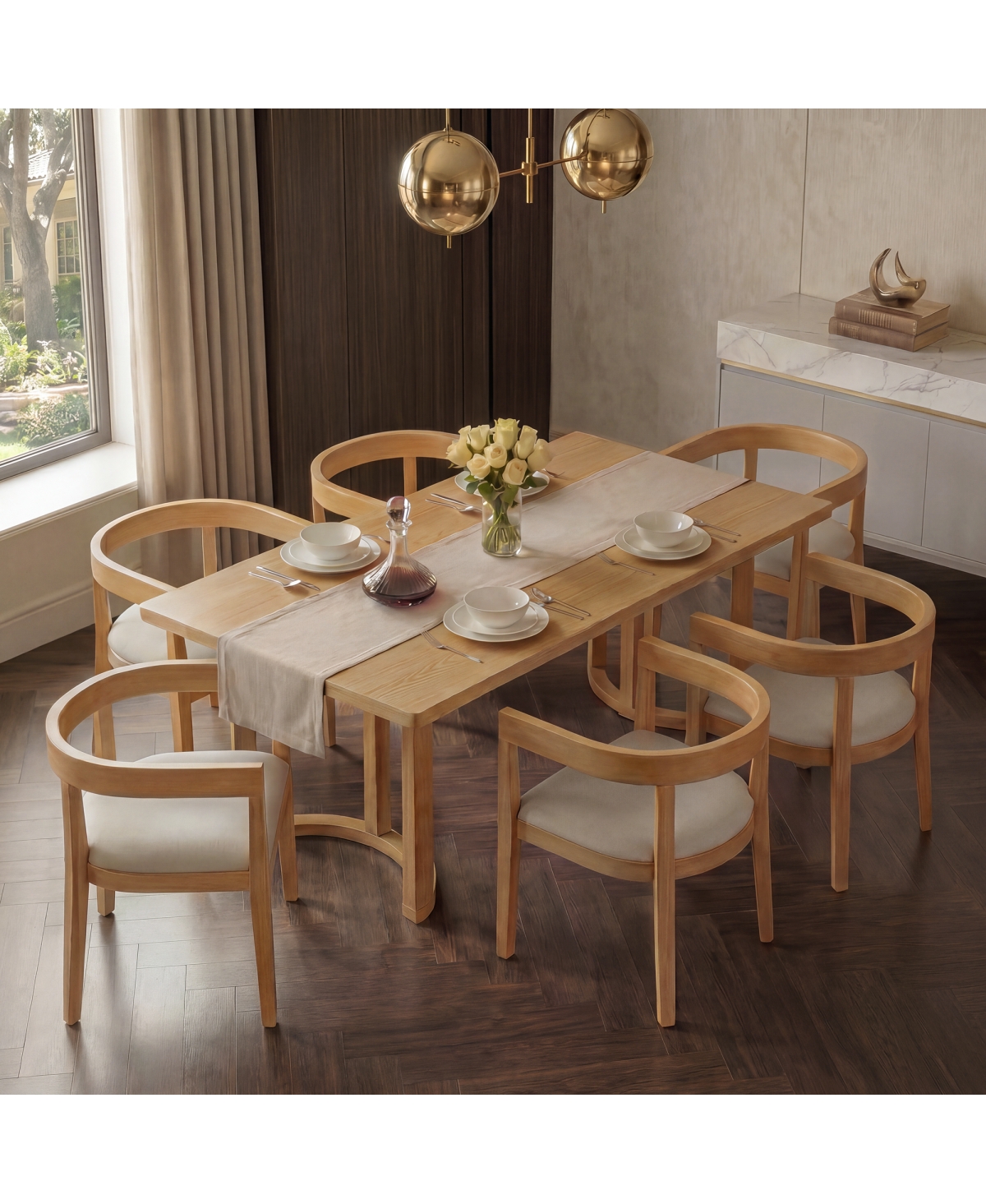 Streamdale Furniture Streamdale 7-Piece Wood Dining Table Set with 6 Upholstered Chairs