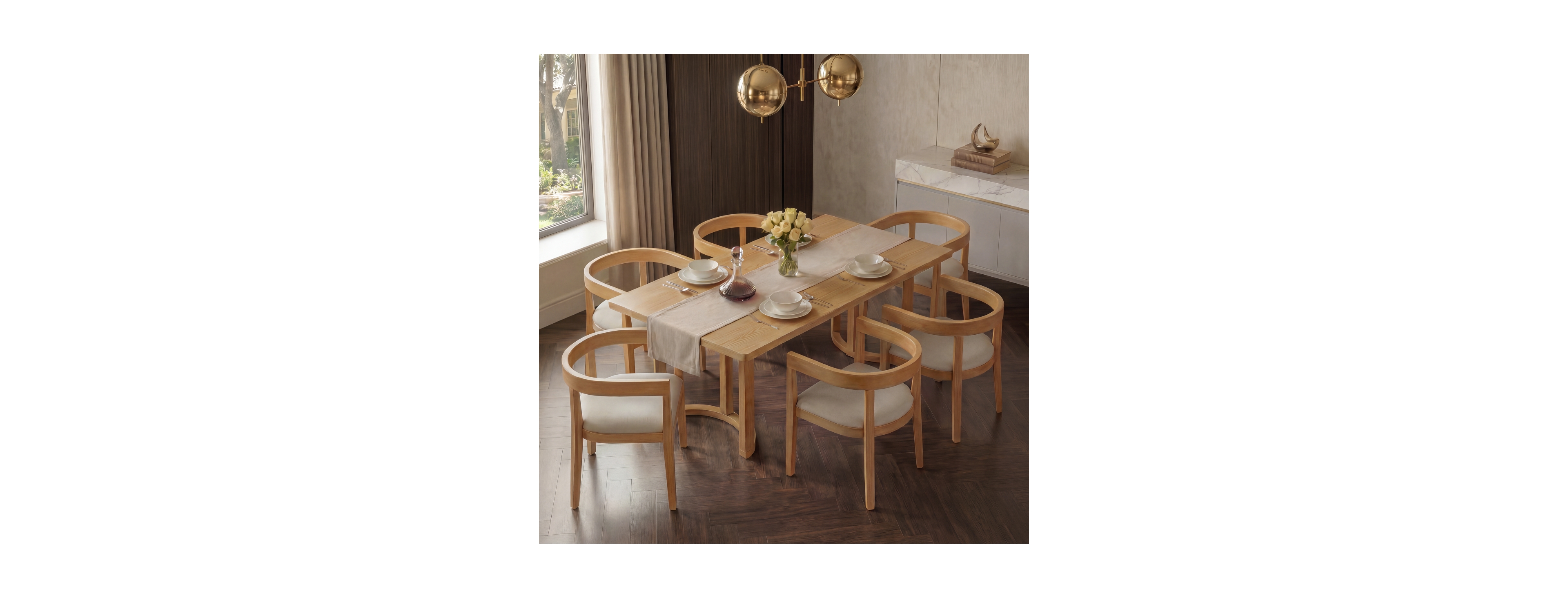 Streamdale Furniture Streamdale 7-Piece Wood Dining Table Set with 6 Upholstered Chairs
