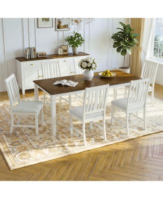 7-Piece Extendable Farmhouse Dining Table Set with 6 Upholstered Chairs