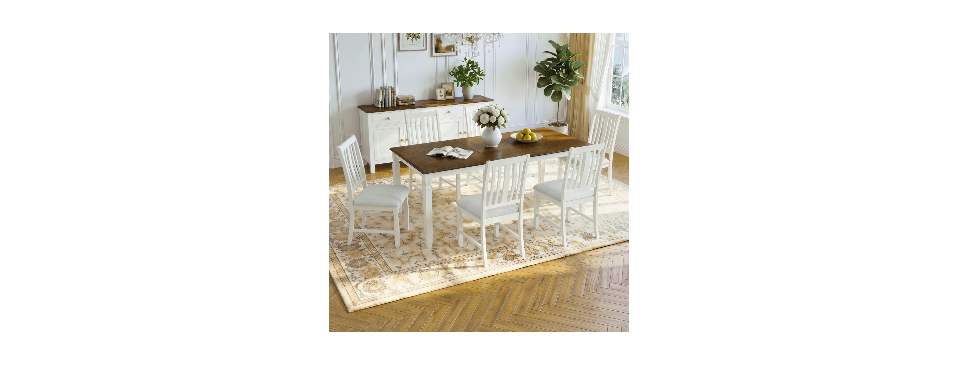 Streamdale Furniture 7-Piece Extendable Farmhouse Dining Table Set with 6 Upholstered Chairs