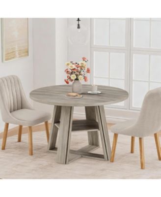 43.3 Inch Round Dining Table Set with Upholstered Chairs, Wood Kitchen Table
