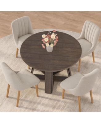 43.3 Inch Round Dining Table Set with Upholstered Chairs, Wood Kitchen Table