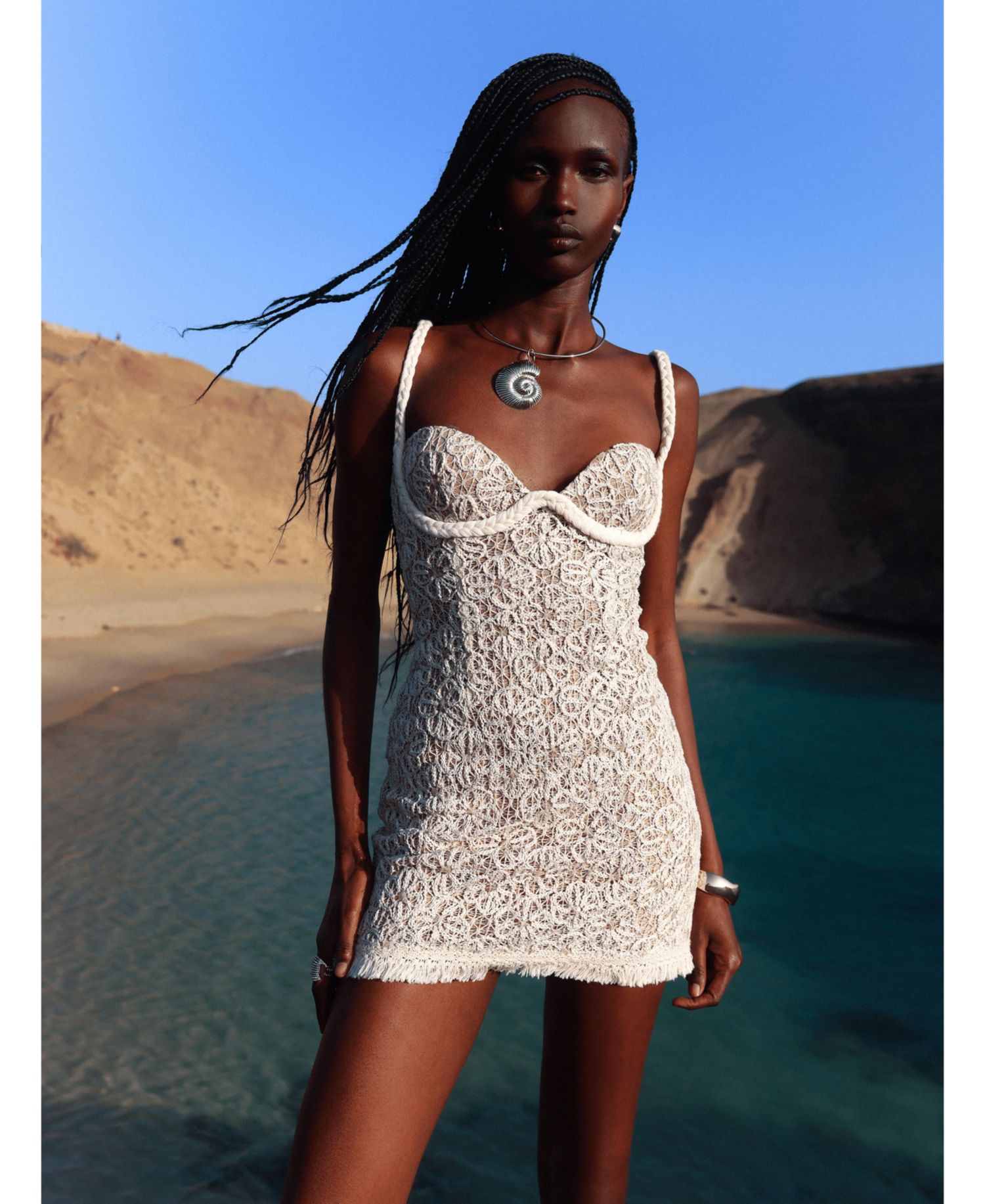 Women's Taliyah Braided-Strap Chunky-Lace Sweetheart Mini Dress