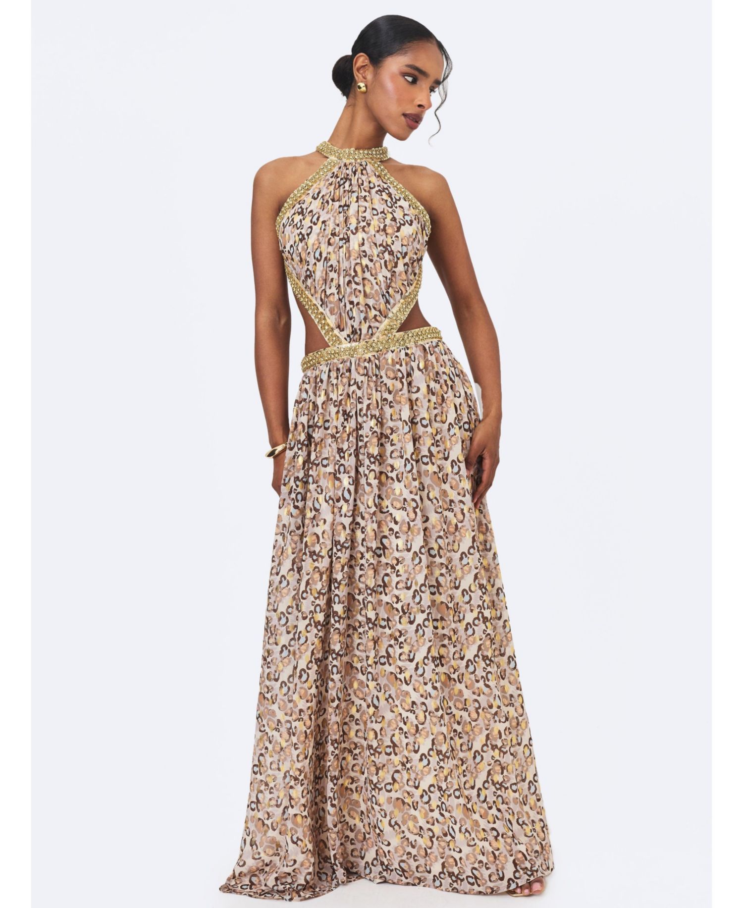 Women's Quinnlyn Cheetah-Print Halter Chiffon Maxi Dress