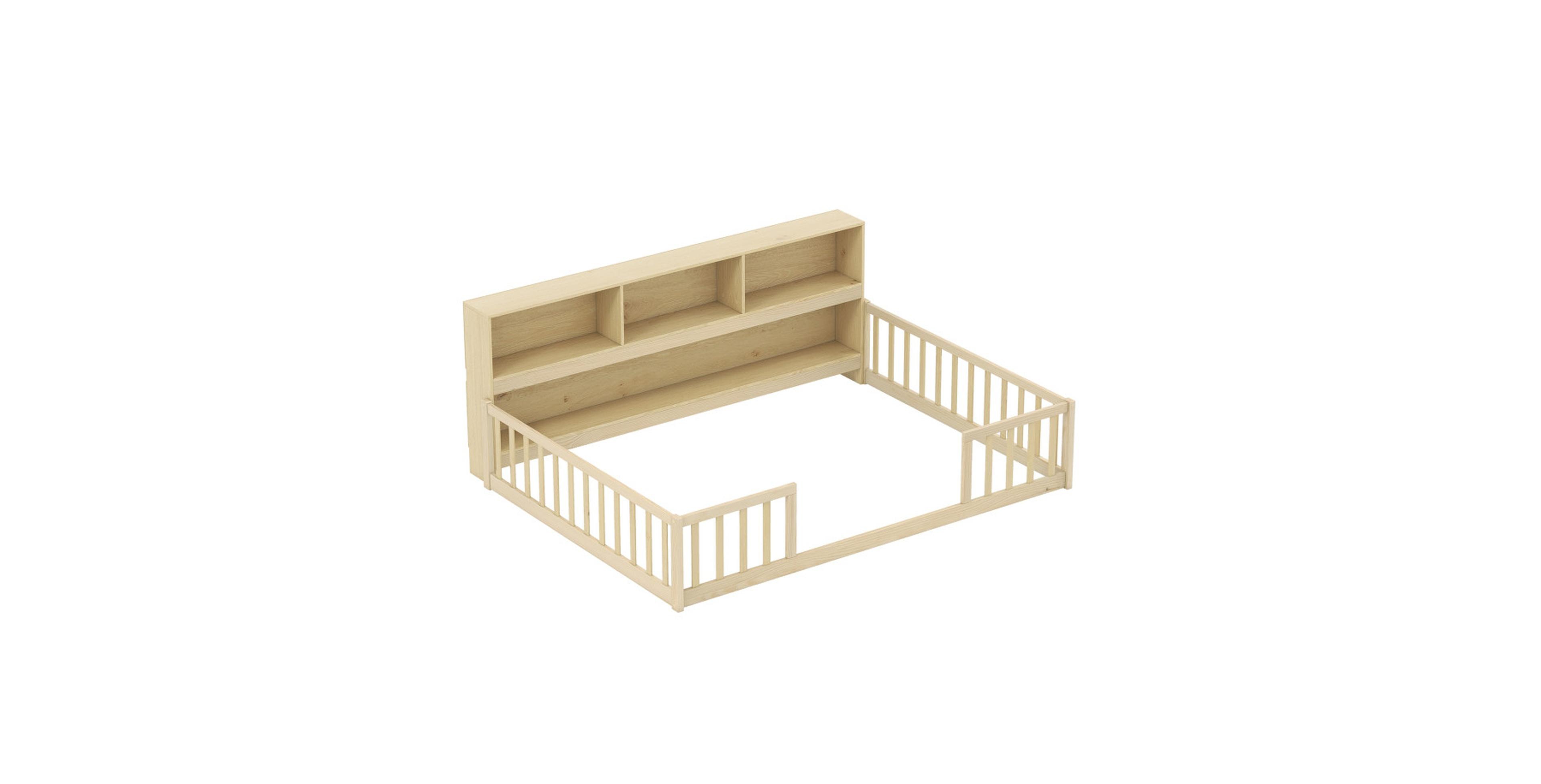 Sugift Full Size Montessori Floor Bed with Bookcase