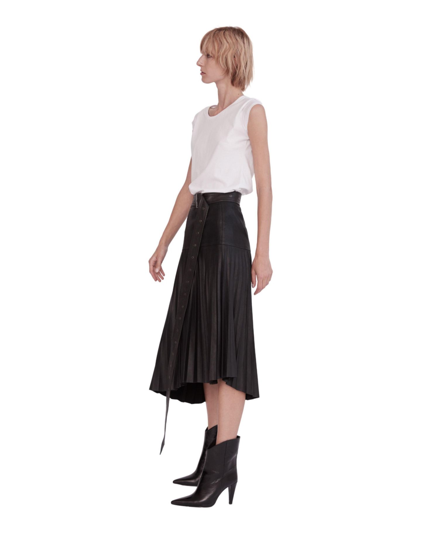 Women's Park Avenue High-Waisted Pleated Midi Leather Skirt