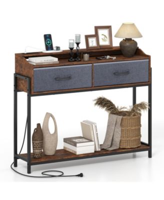 Console Table with Charging Station with 2 Drawers Shelves for Living Room Hallway