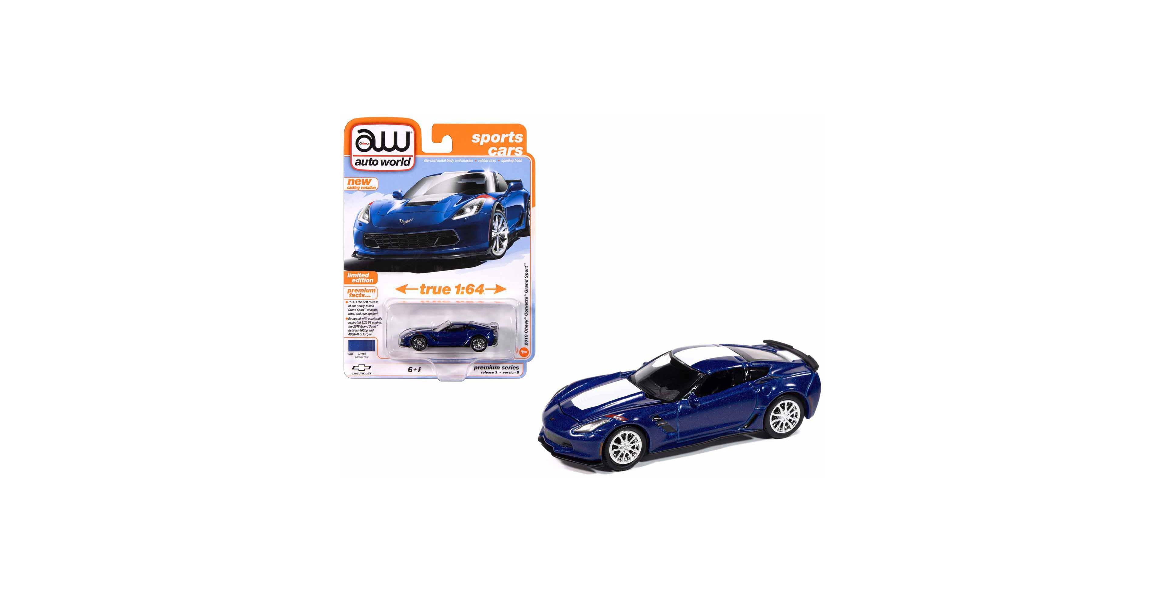 Auto World 1/64 Scale Sports Cars 2018 Chevrolet Corvette Grand Sport Diecast Model Car