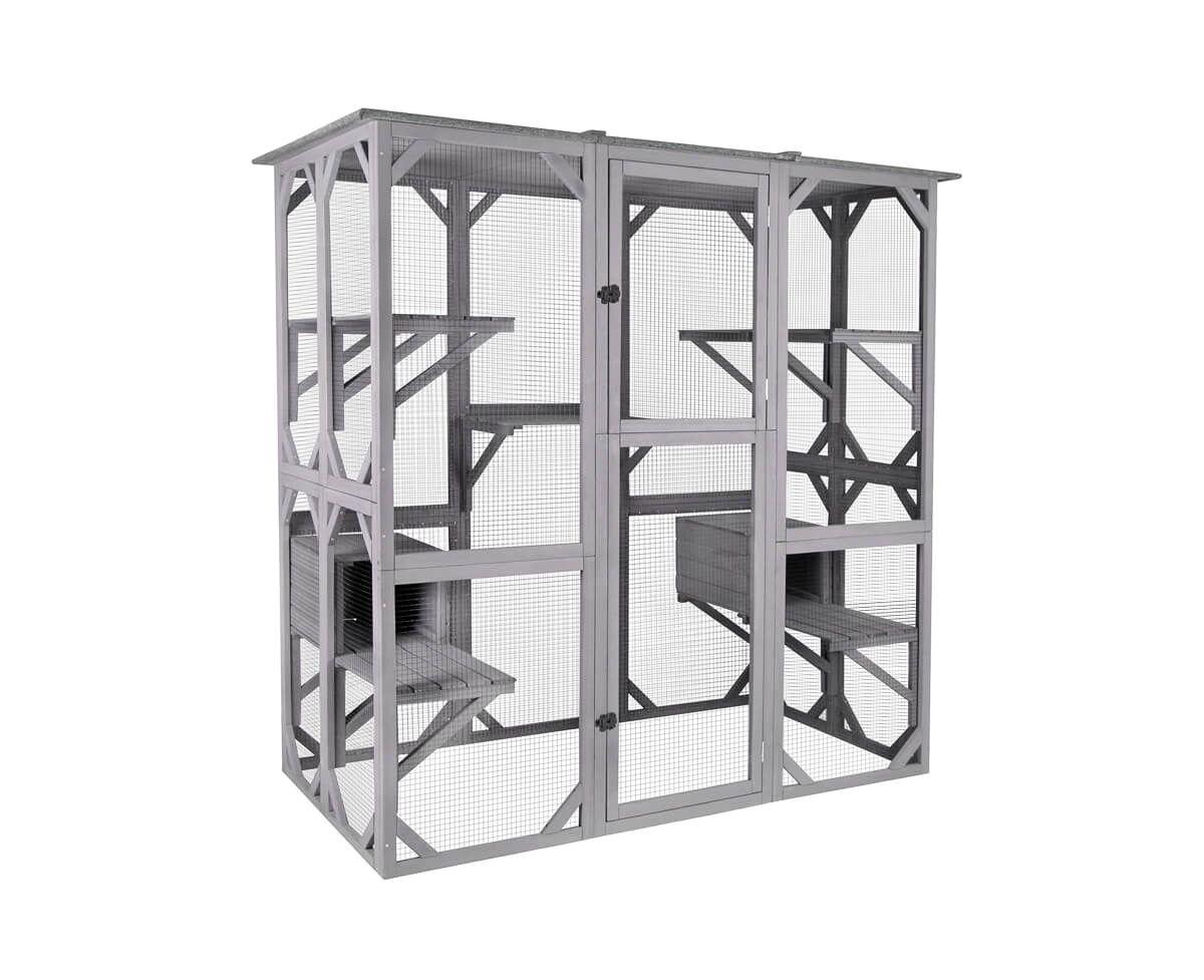 aivituvin Walk-in Cat Enclosure 71.1 inch Extra Large Outdoor Catio Connects to House - Gray