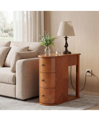 Modern End Table with Charging Station and Hidden Cup Holder Drawer