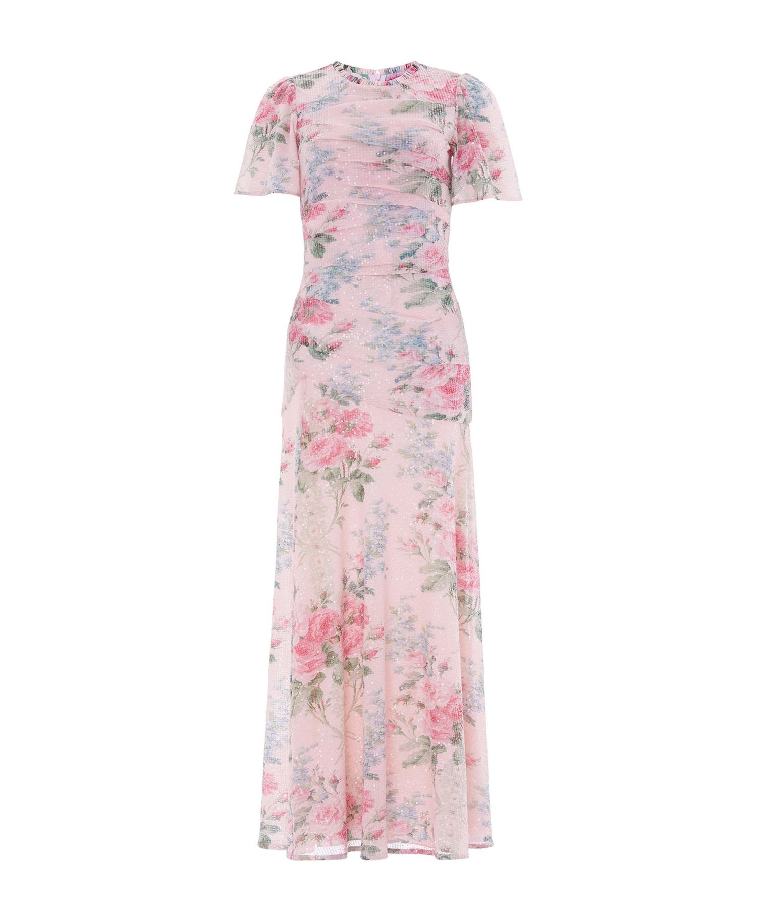 Women's Palace Garden Sequin Floral-Print Short-Sleeve Gown