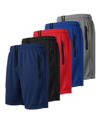 Men's Basketball Zipper Pockets Mesh Shorts, 9" Inseam, 5-Piece Set