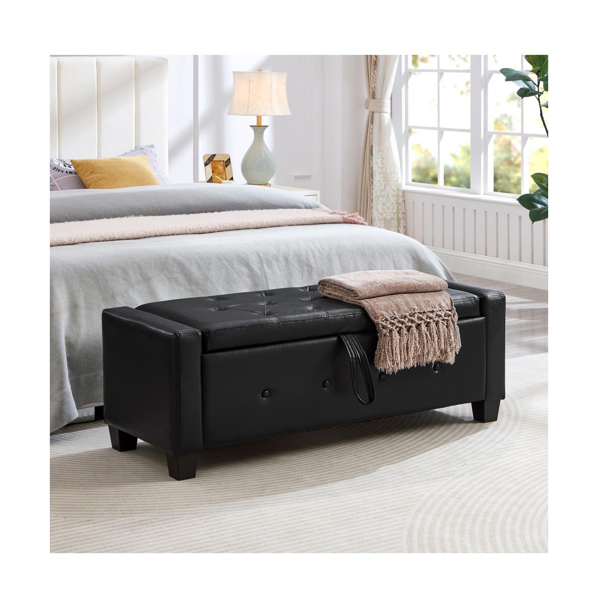 Rainsken 48" Ottoman Bench with Storage,Solid Wood Frame and Tufted Button Design
