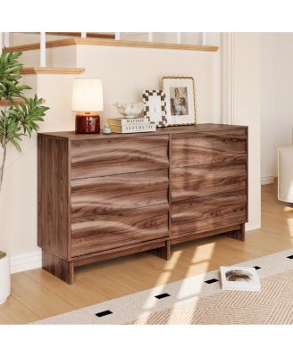 59.1" Buffet Sideboard with 6 Drawers and Wave Grain Texture