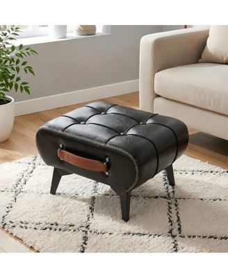 Modern Leather Storage Footstool with Handles and Metal Legs