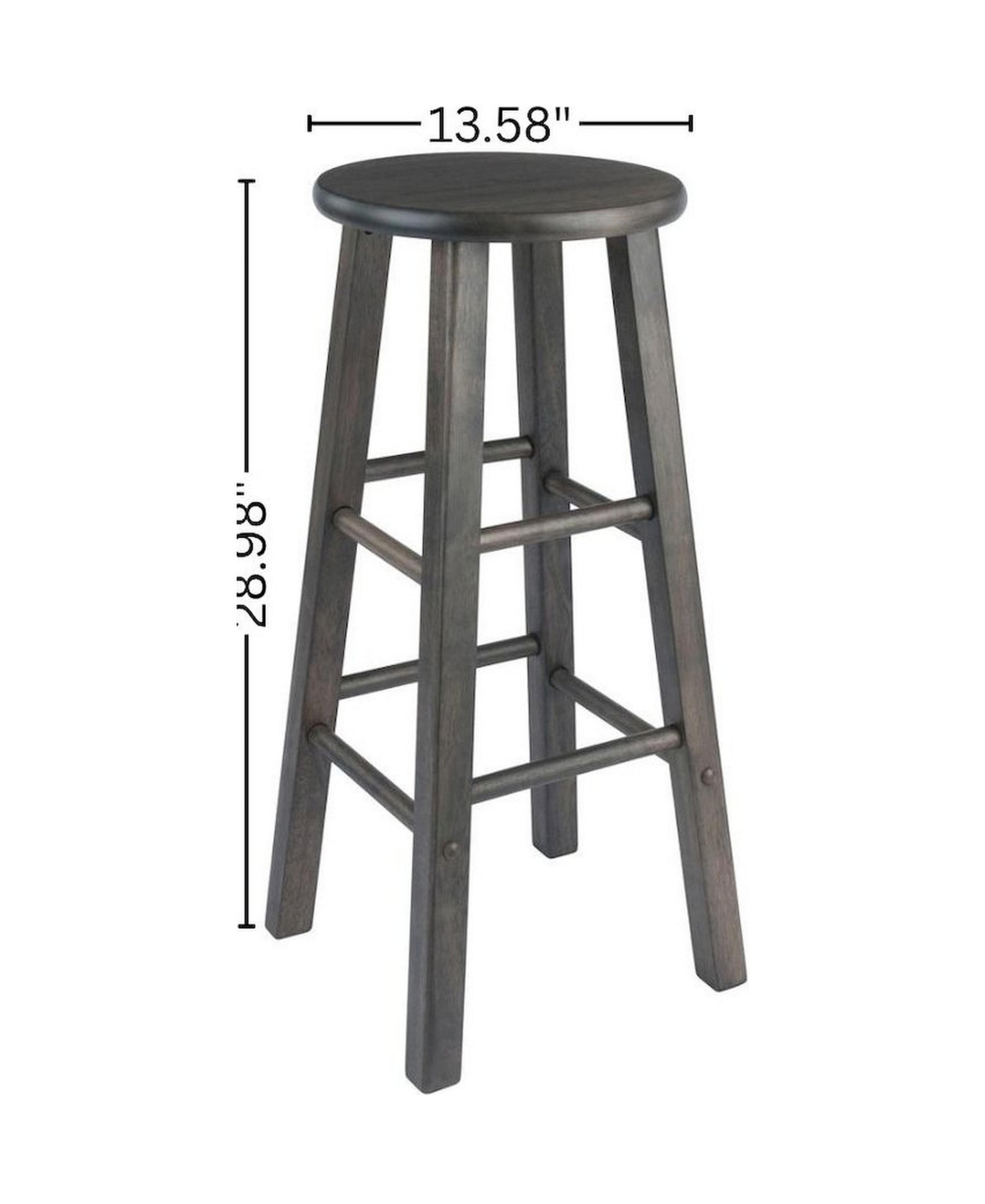 FurniFact 2-Piece Bar Stool Set, Solid Wood, Round Seat, Squared Legs - Oyster gray