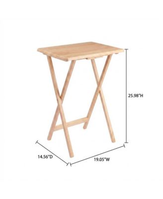 5-PC Folding Tray Table Set, Natural Solid Wood, Portable Rack