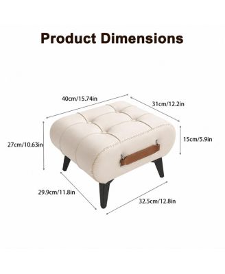 Modern Leather Storage Footstool with Handles and Metal Legs