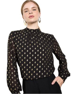 Women's Gold-Foil Print Mock Neck Long Balloon Sleeves Blouse
