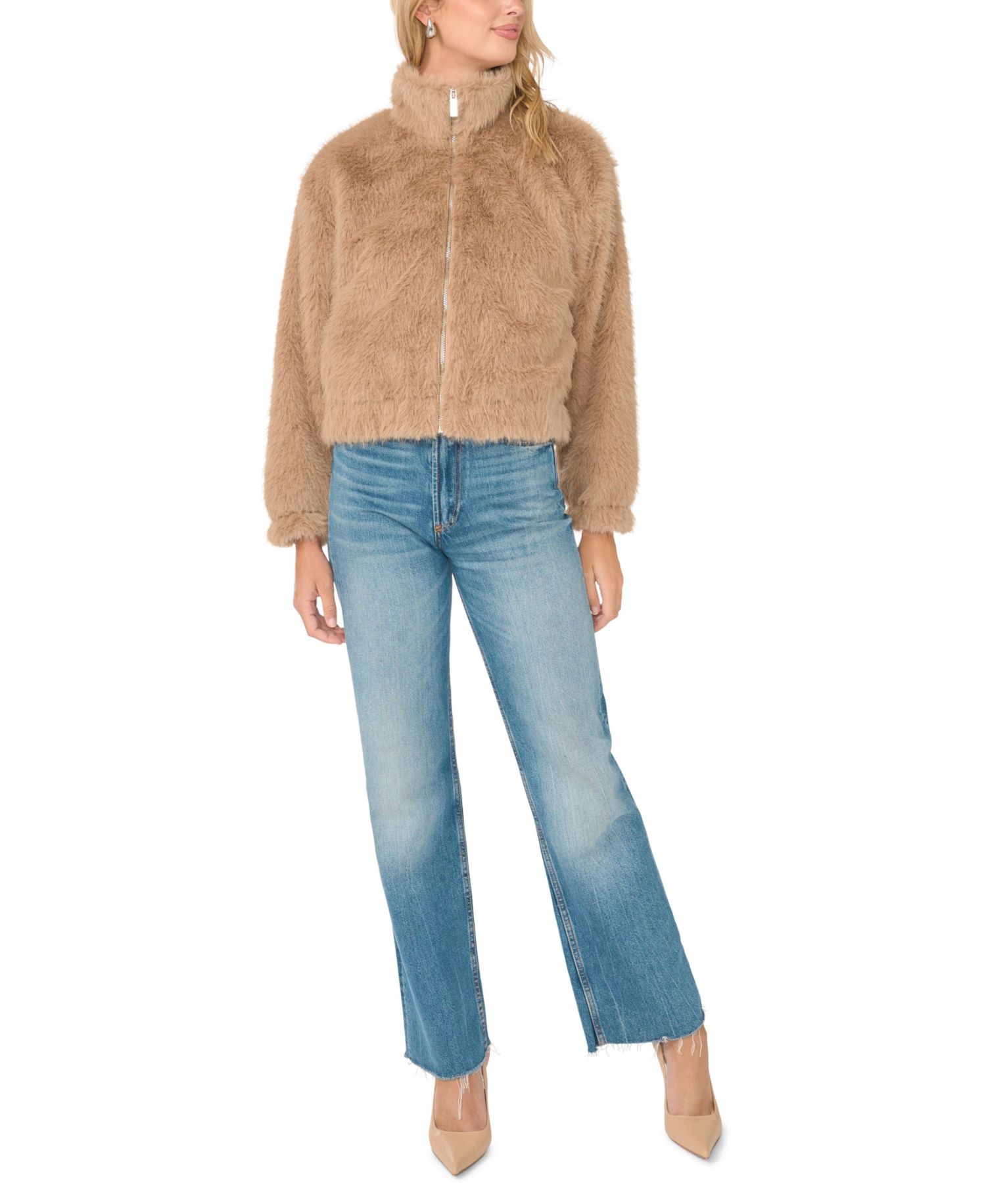 Women's Cropped Faux Fur Stand-Collar Jacket
