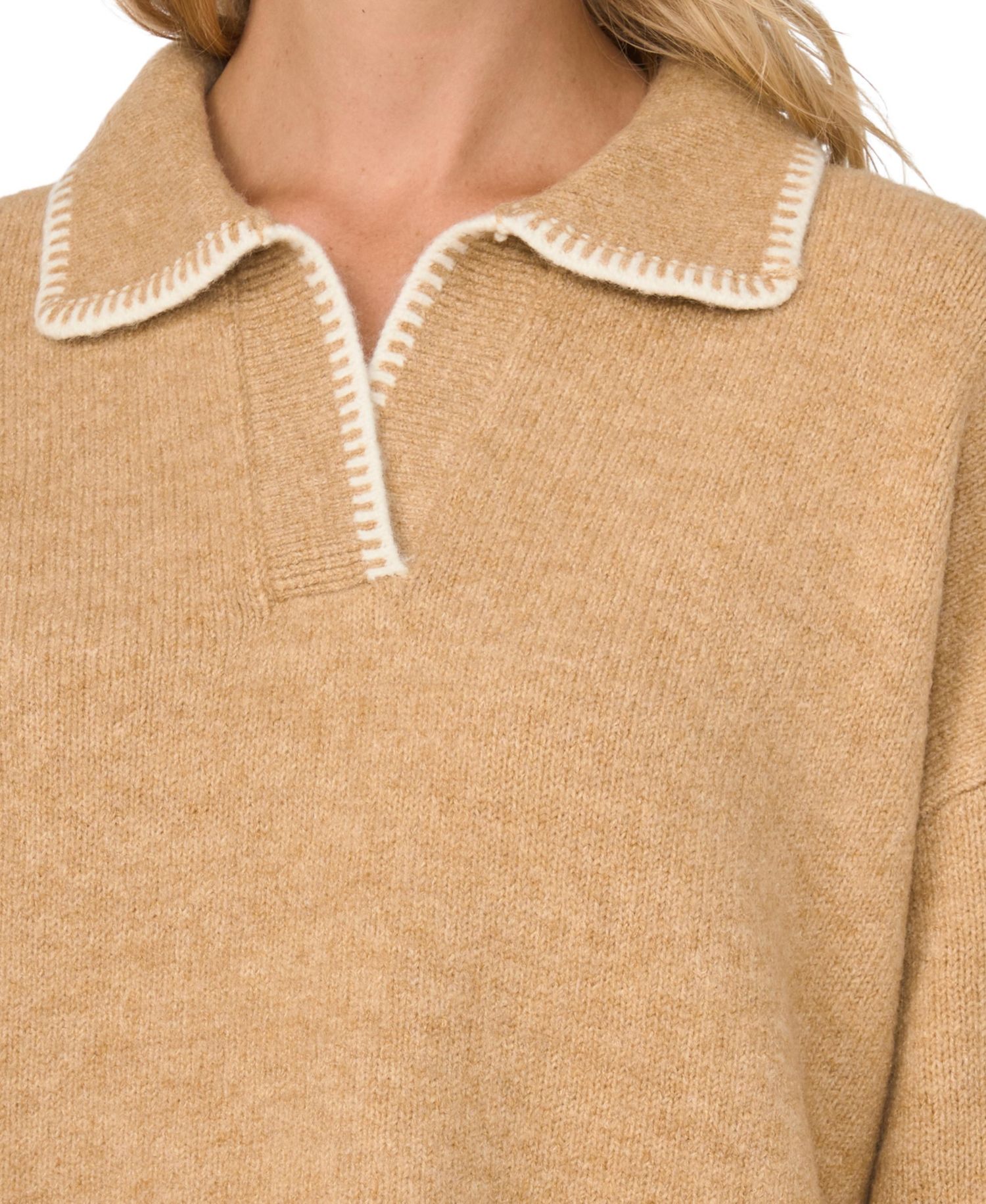 Women's Collared Long Sleeve with Contrast Tipping Sweater