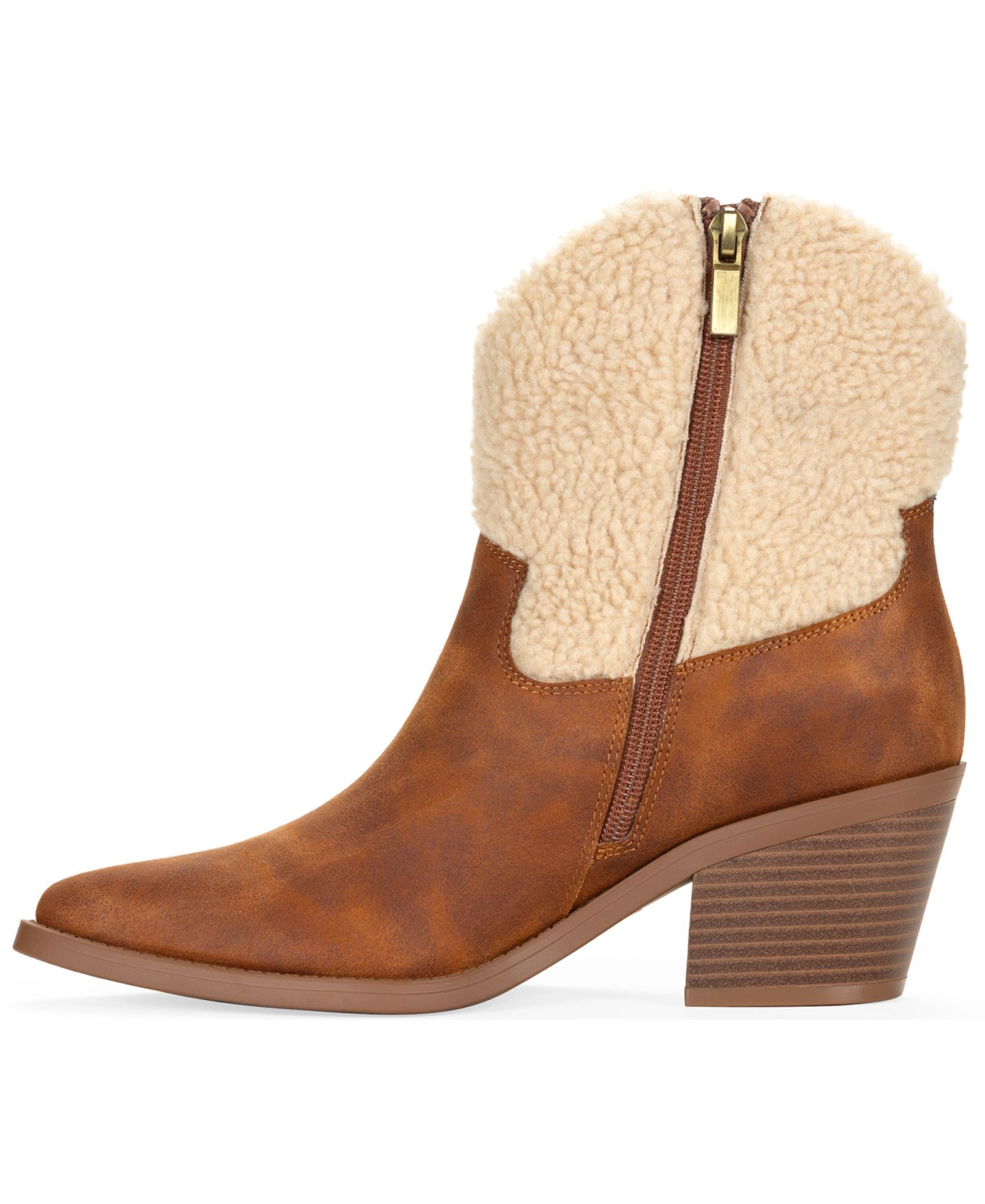 Женские ботинки Wild Pair Leiila Block Heel Pointed Toe Shearling Booties, цвет: Коричневый — фото 6